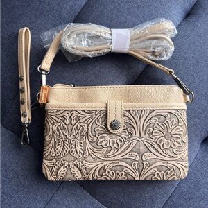 Wrangler Beige Floral Embossed Wristlet